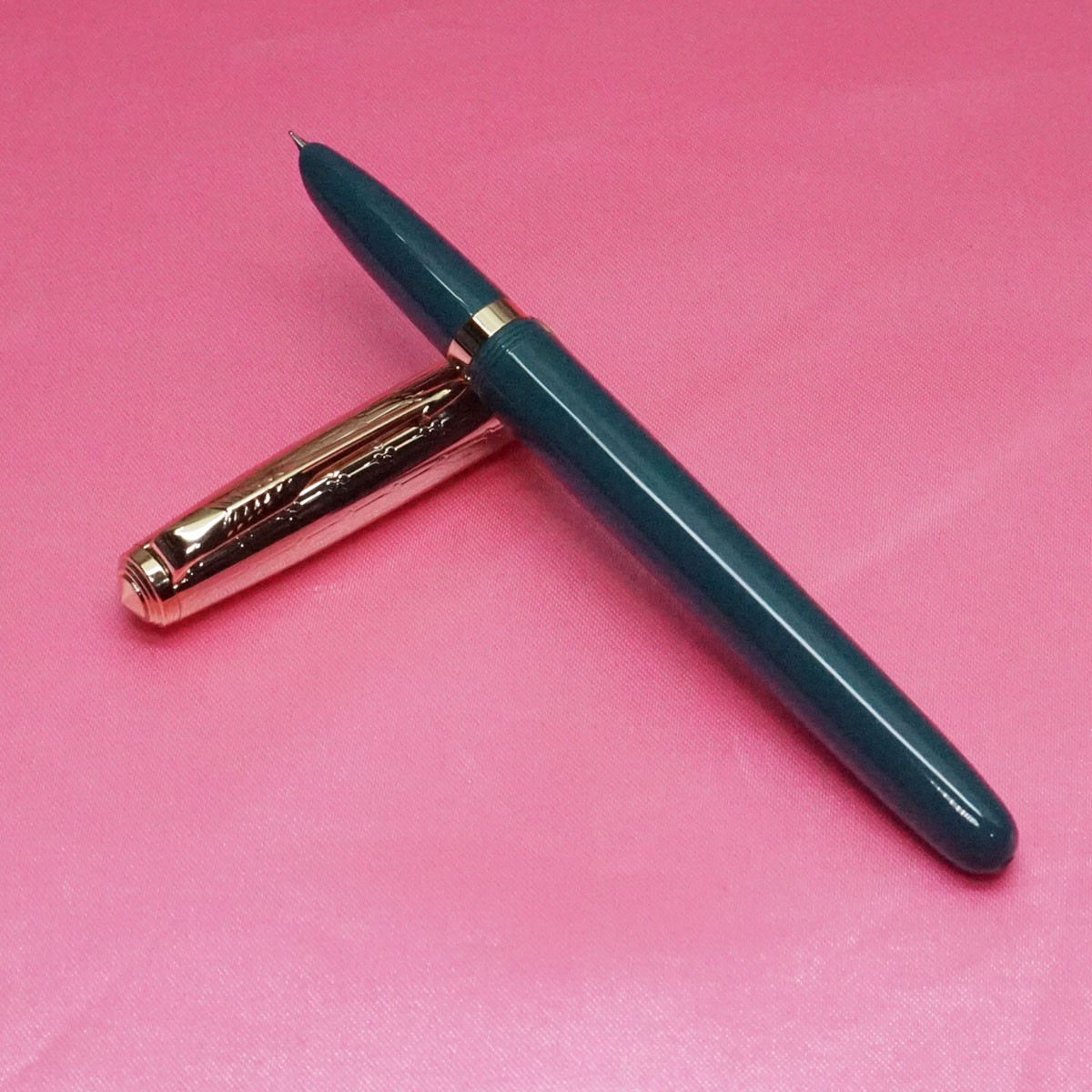Jinhao 51  Gold Cap with Green Body No.51 SSF Nib Eye Dropper and Convertor type fountain Pen SKU 21998