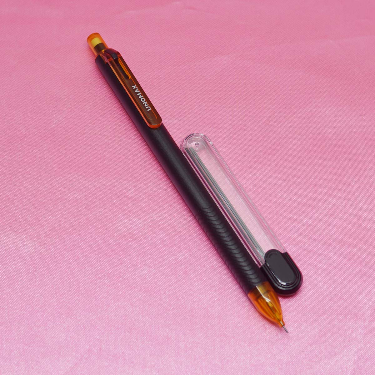 Unomax Mechtron 0.7 Black Color Body With Orange Clip Mechanical Pencil SKU 22015