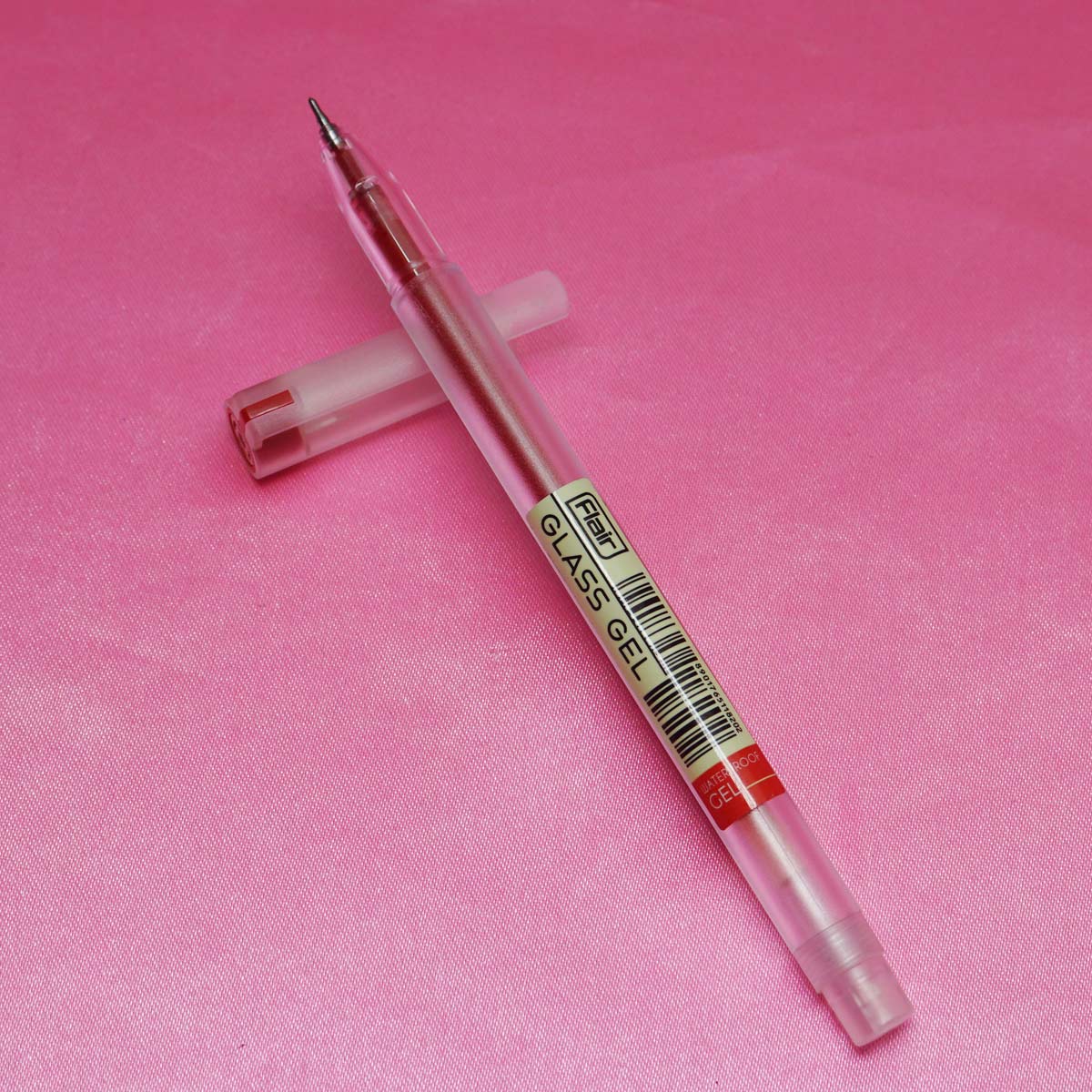 Flair Glass Gel Mat Transparent Body With Fine Tip Red Writing Cap Type Gel Pen SKU 22023
