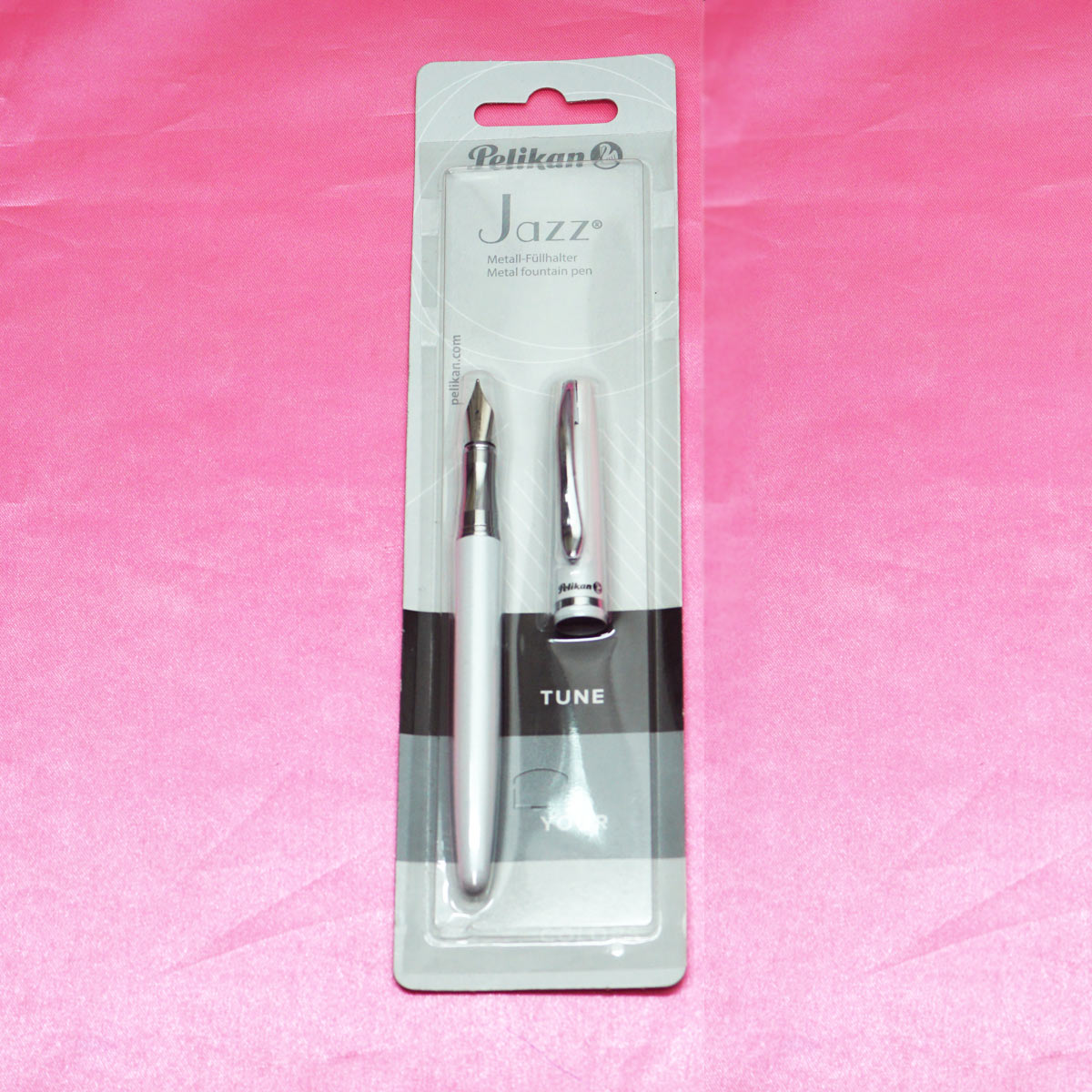 Pelikan Jazz White Color Body With White Cap Silver Grip Medium Nib Cartridge Type Fountain Pen SKU 22041