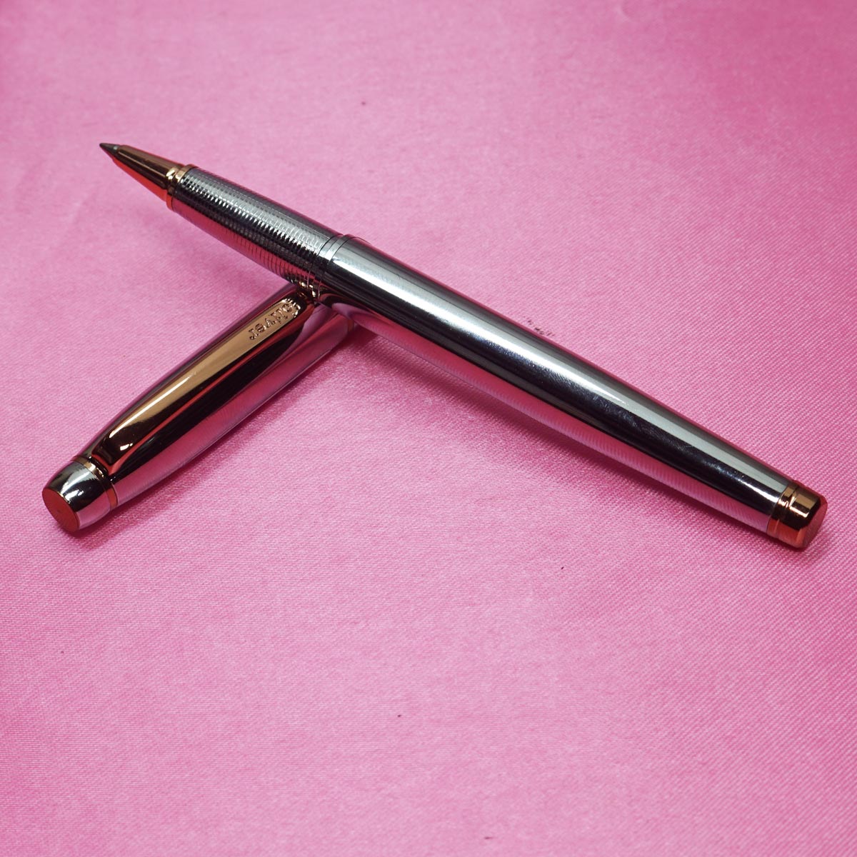 Oliver Magnum Silver Body Rose Gold Trims Medium Tip Roller Ball Pen SKU 22169
