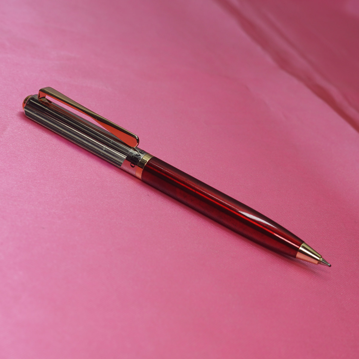 Oliver - Jewel Red Color Body Silver Cap with Gold Trims Twist Ball Pen SKU 22187