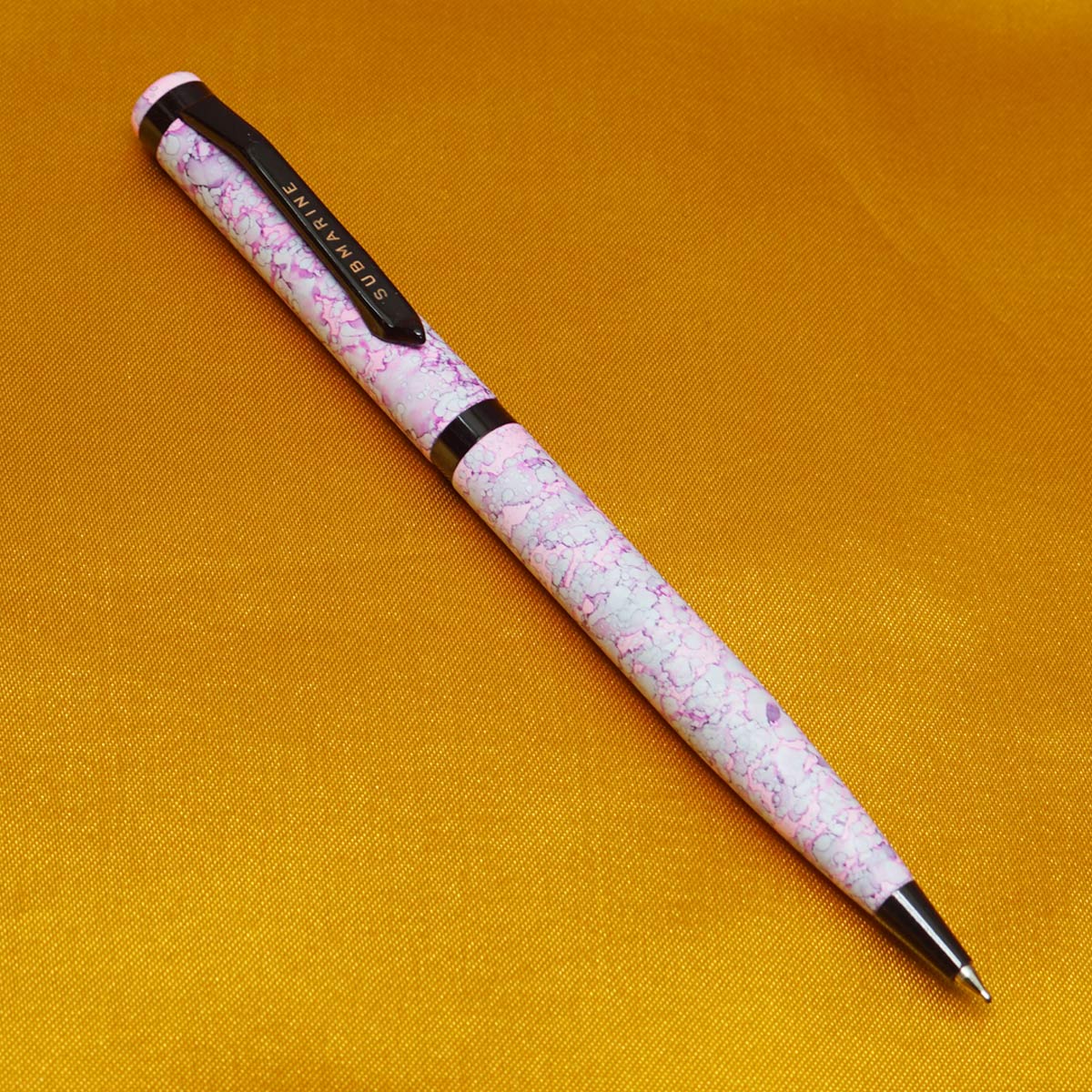 Submarine 993 Pink Color Marble Design Pattern Body With Black Color Clip Fine Tip Twist Type Ball Pen SKU 22274