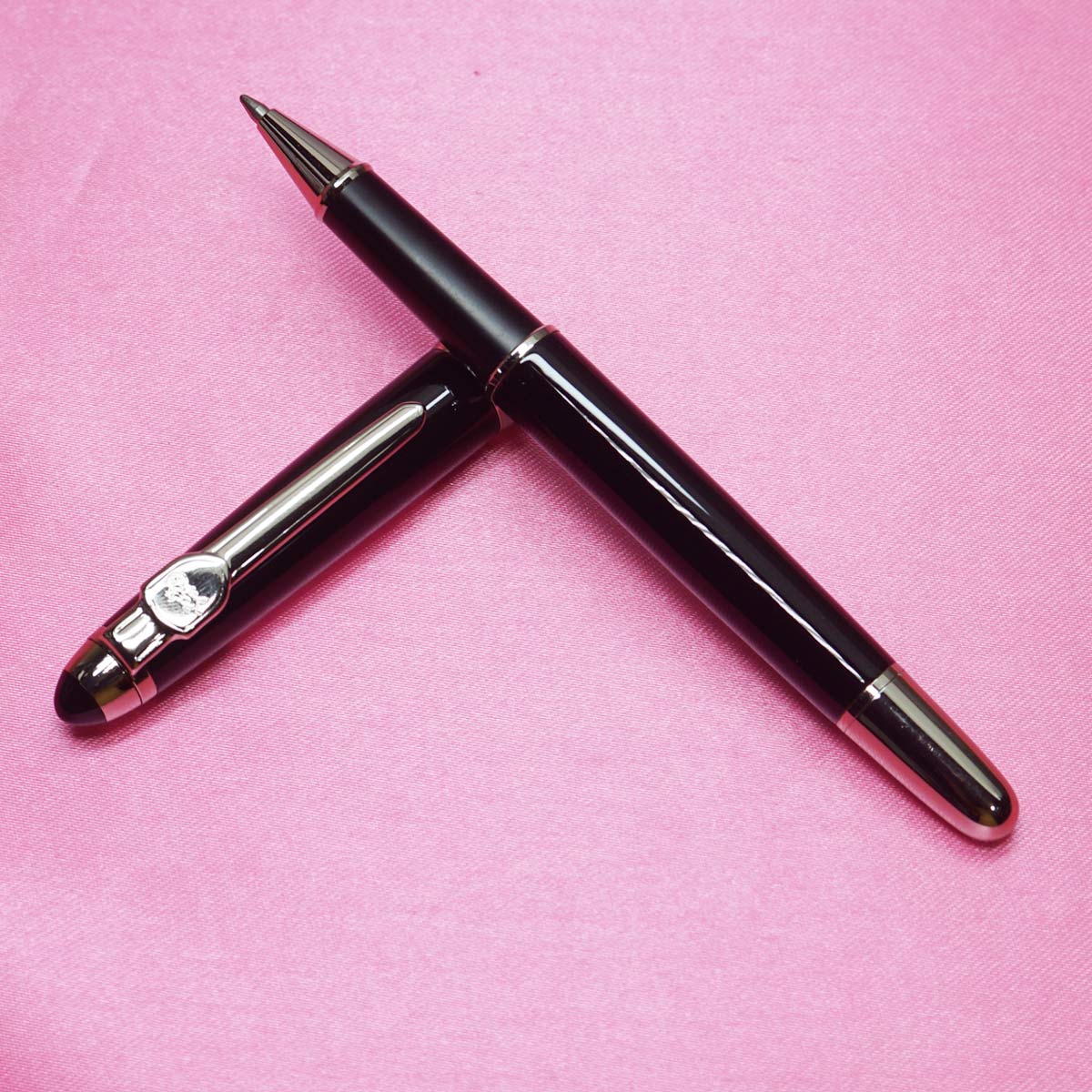 Jinhao 163 Black Color Body and Design Cap with Silver Trims Roller Ball Pen SKU 22295