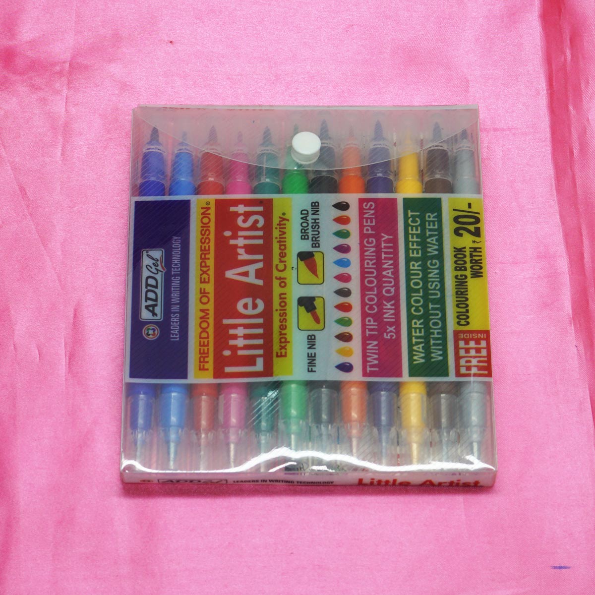 Add Gel Little Artist Without Using Water Brush Pen With Fine Nib and Broad Nib Assorted Colors( Pack Of 12) SKU 22369