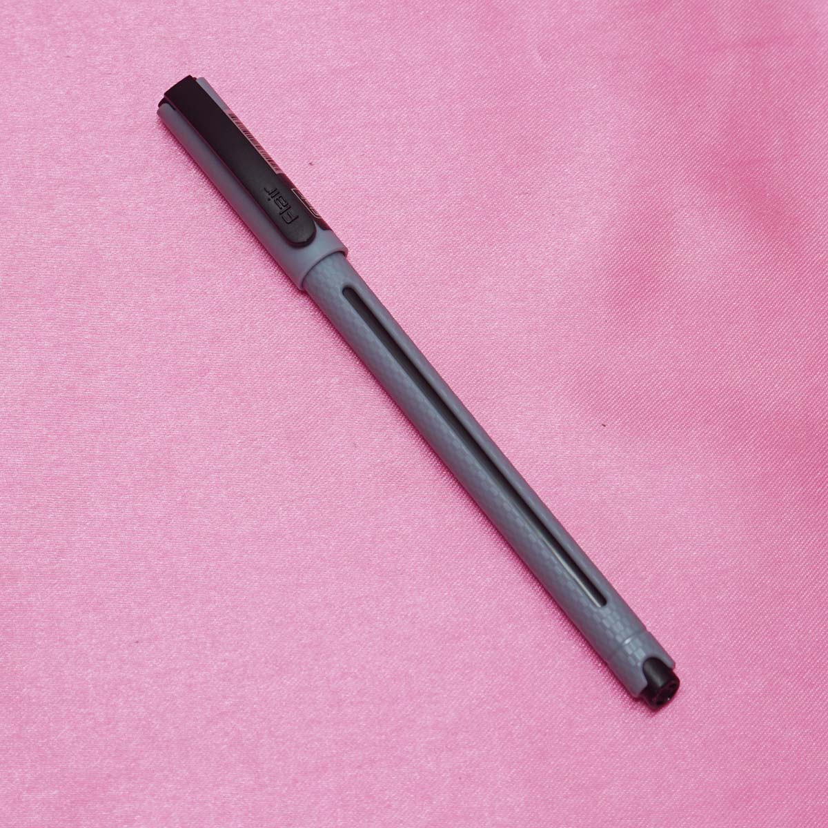 Flair Yolo Grey Color Body With Black Clip Black Writing Fine Tip Cap Type Ball Pen SKU 22375