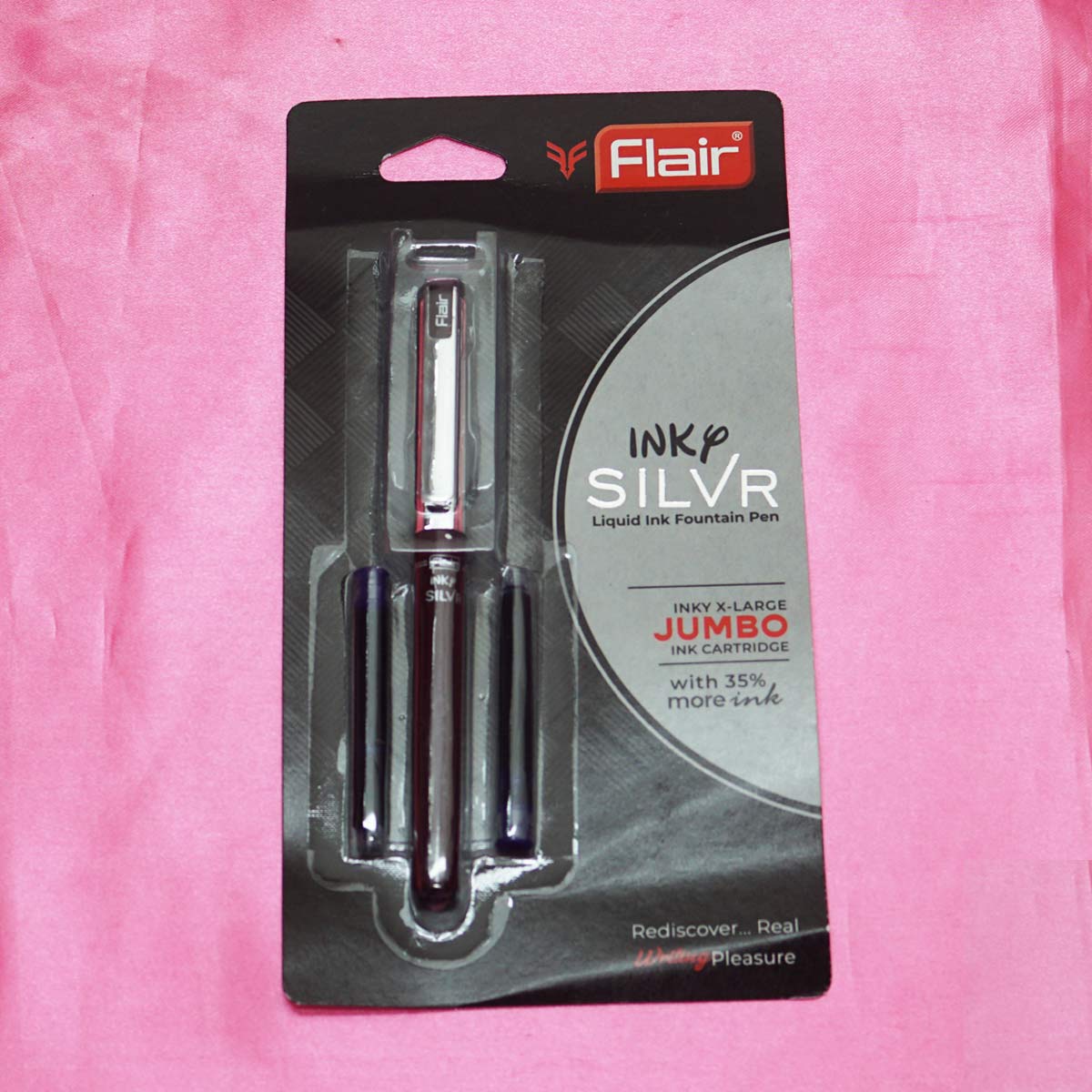 Flair Inky Silver Brown Color Body With Silver Cap Fine Nib Cartridge Type Fountain Pen SKU 22382