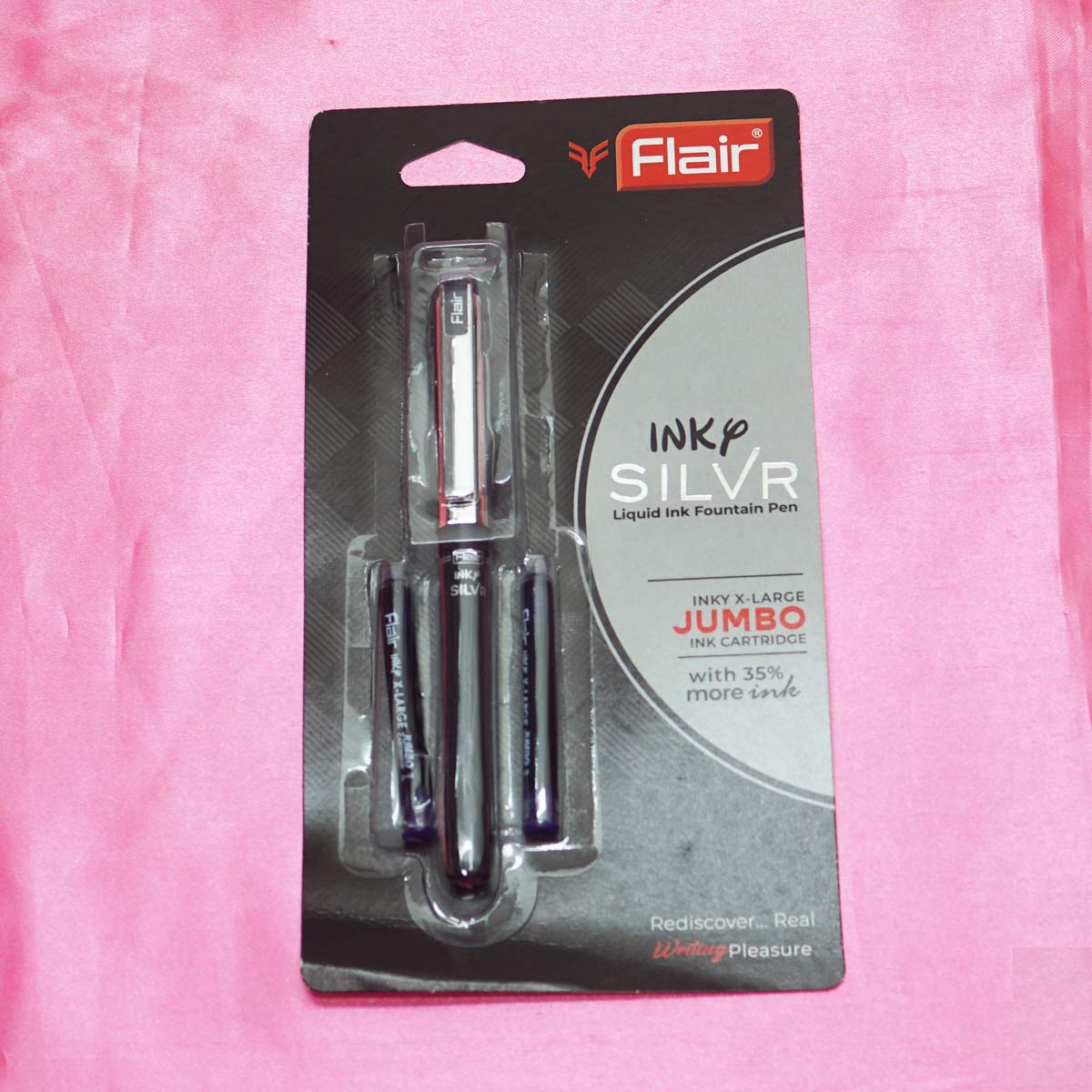 Flair Inky Silver Grey Color Body With Silver Cap Fine Nib Cartridge Type Fountain Pen SKU 22383
