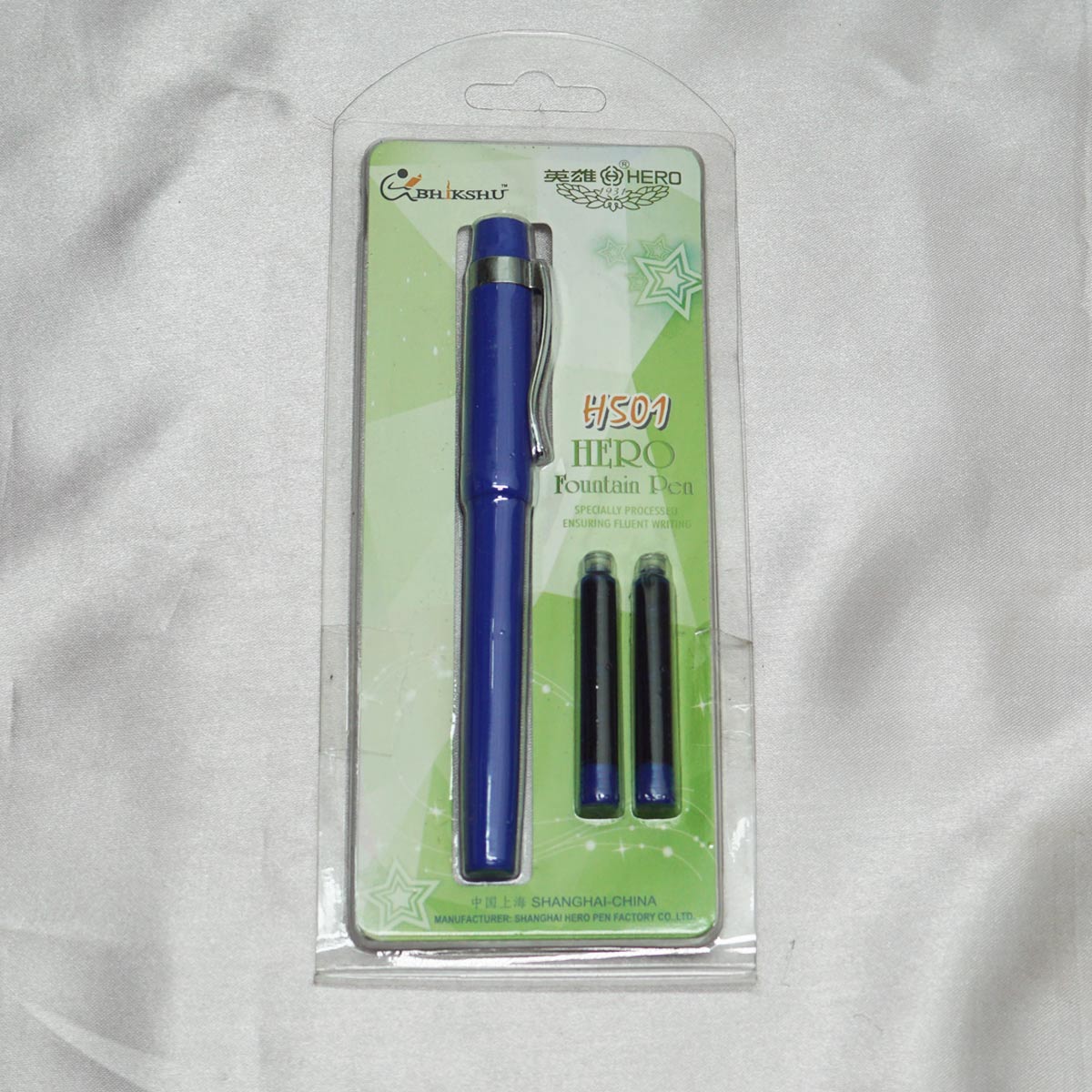 Hero 501 Blue Color Body With Silver Clip Fine Nib Converter Type Fountain Pen SKU 22488