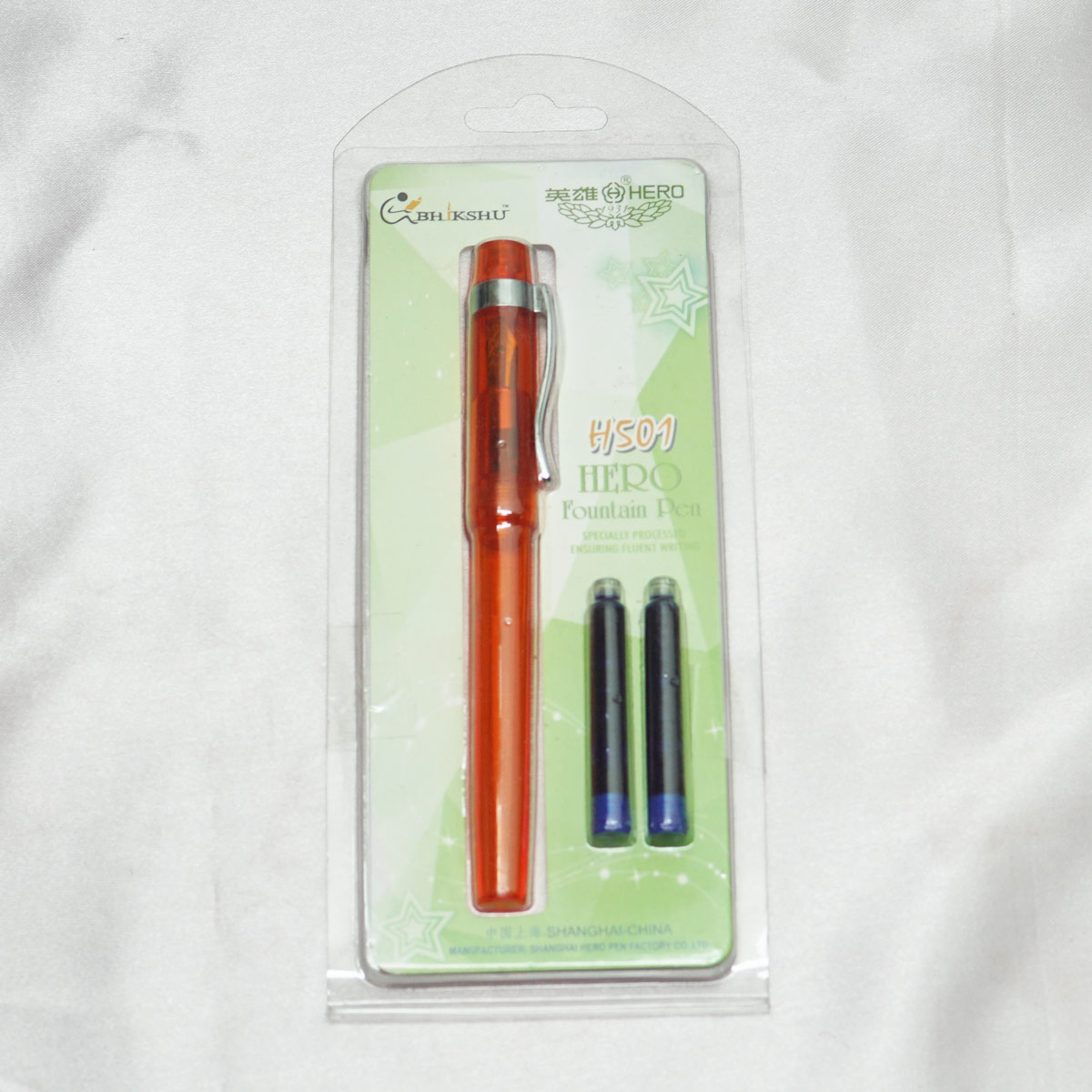 Hero 501 Orange Transparent Color Body With Silver Clip Fine Nib Converter Type Fountain Pen SKU 22492
