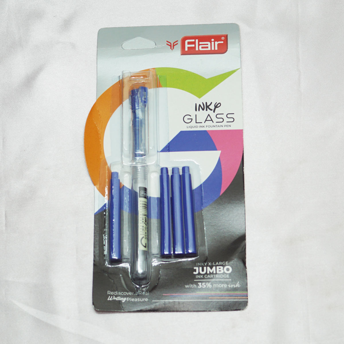 Flair Inky Glass Transparent Color Body With Blue Cap Fine Nib Converter Type Fountain Pen SKU 22500