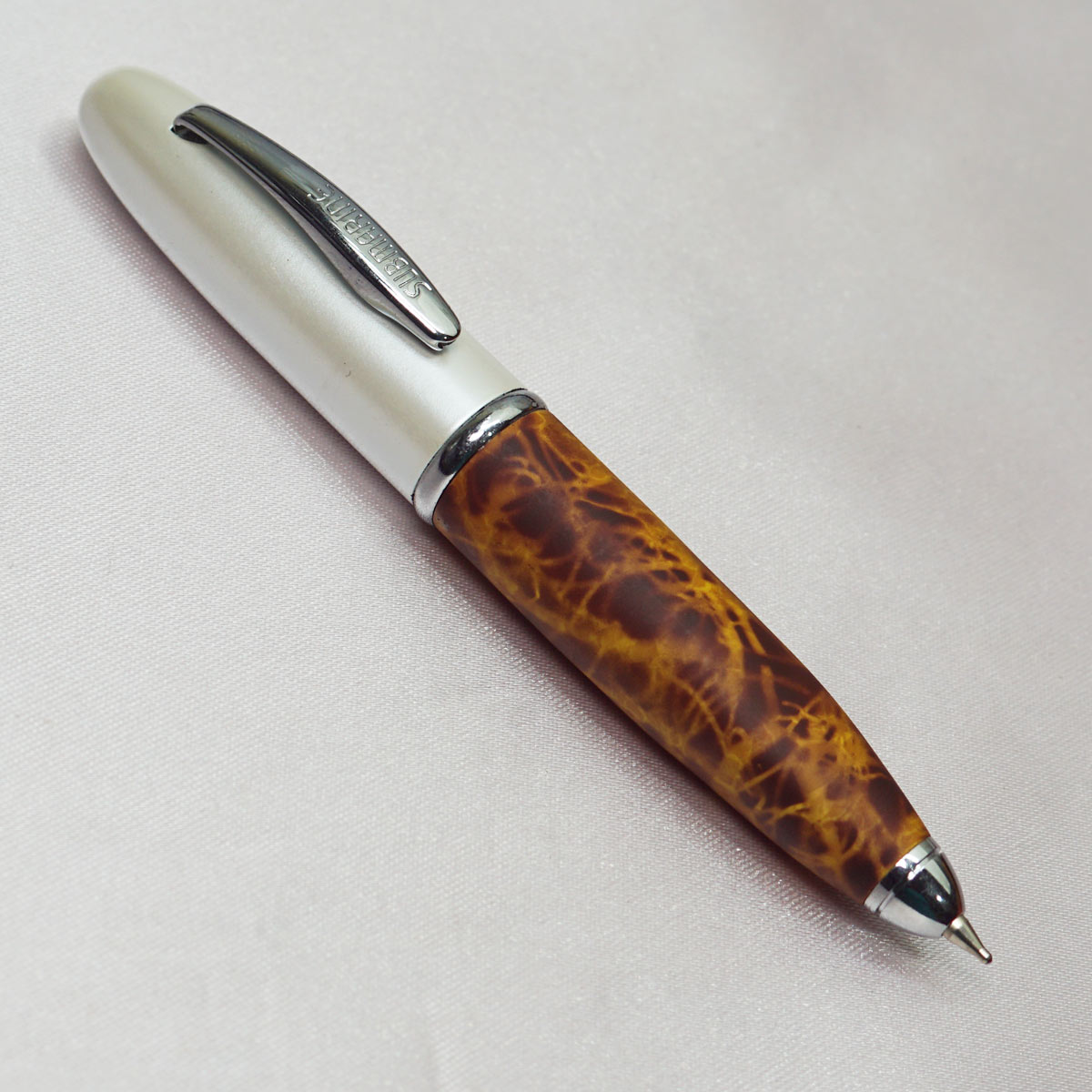 Submarine Short Yellow With Brown Color Body With White Cap Fine Tip Twist Type Ball Pen SKU 22565