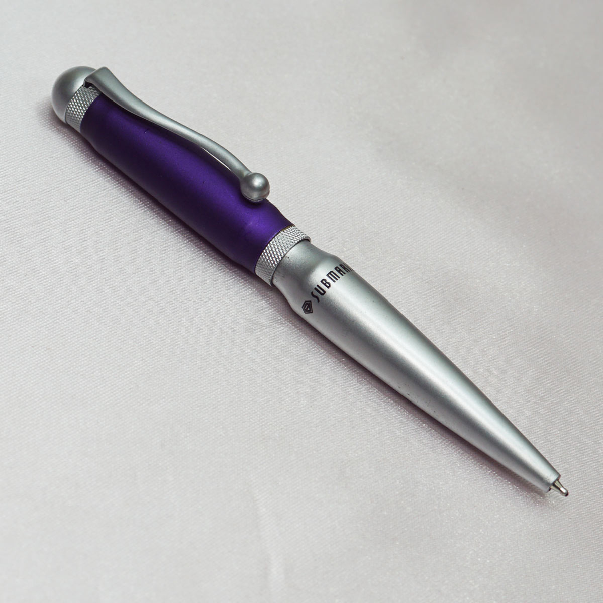 Submarine Short Silver Body With Mat Violet Color Cap Fine Tip Twist Type Ball Pen SKU 22577