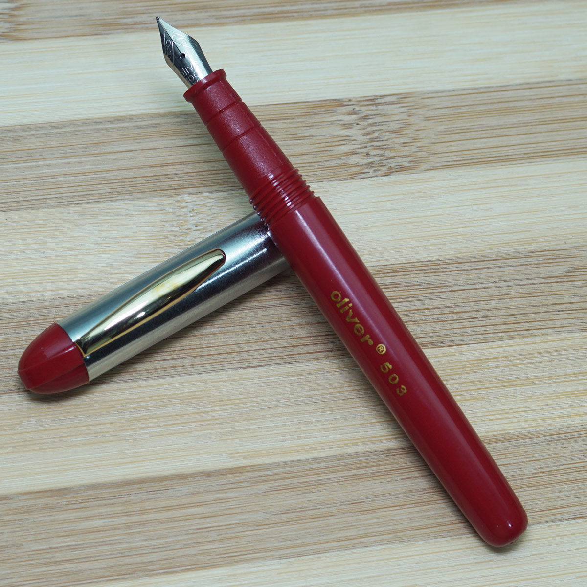 Oliver 503 HS GT Red Color Body With Fine Nib Gold Trim Eye Dropper  Fountain Pen SKU 22677