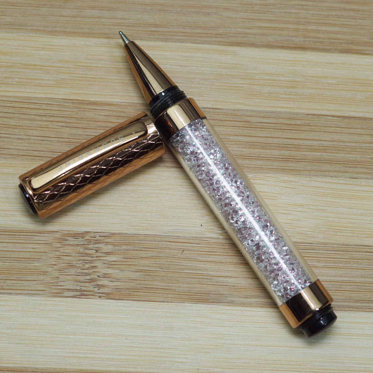 Submarine 879 Crystal Stone Body With Copper Color Cap Fine Tip Cap Type Ball Pen SKU 22751