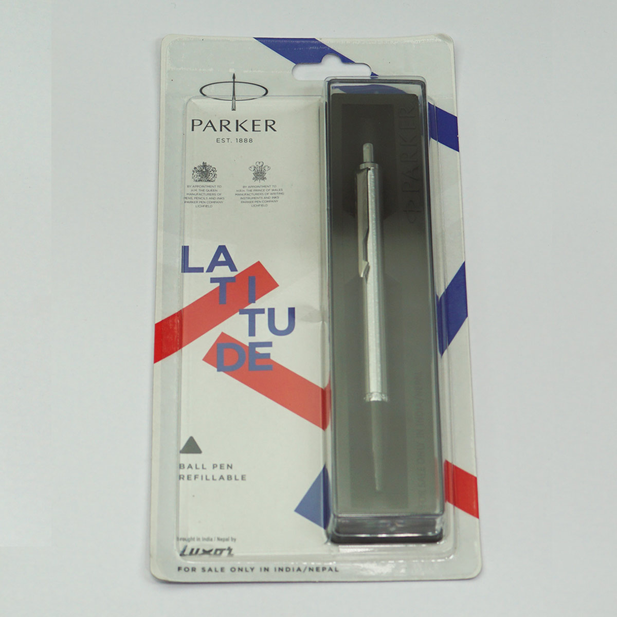 Parker Latitude Silver Color Body and Silver Clip With Black Grip  Retractable Type Ball Pen SKU 22781