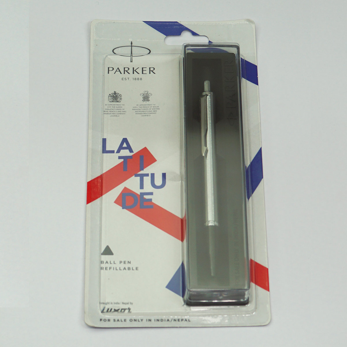 Parker Latitude Silver Color Body and Silver Clip With Black Grip Medium Tip Retractable Type Ball Pen SKU 22781
