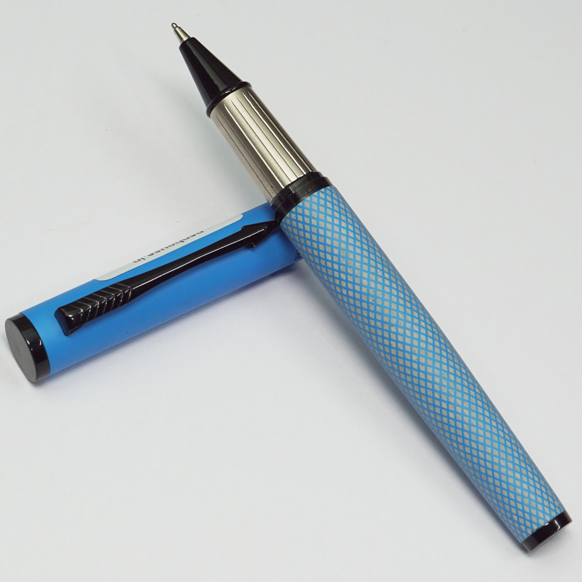 Picasso Parri Hyper Blue Color Checked Body With Black Clip Fine Tip Xap Type Ball Pen SKU 22788