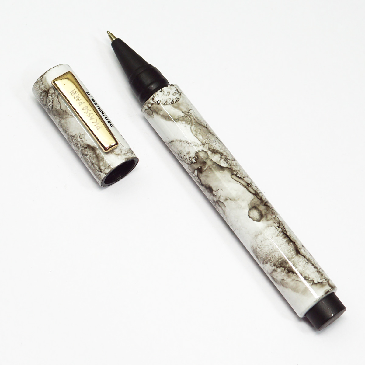Picasso Parri White Marble Body With Cap Fine Tip Cap Type Ball Pen SKU 22862