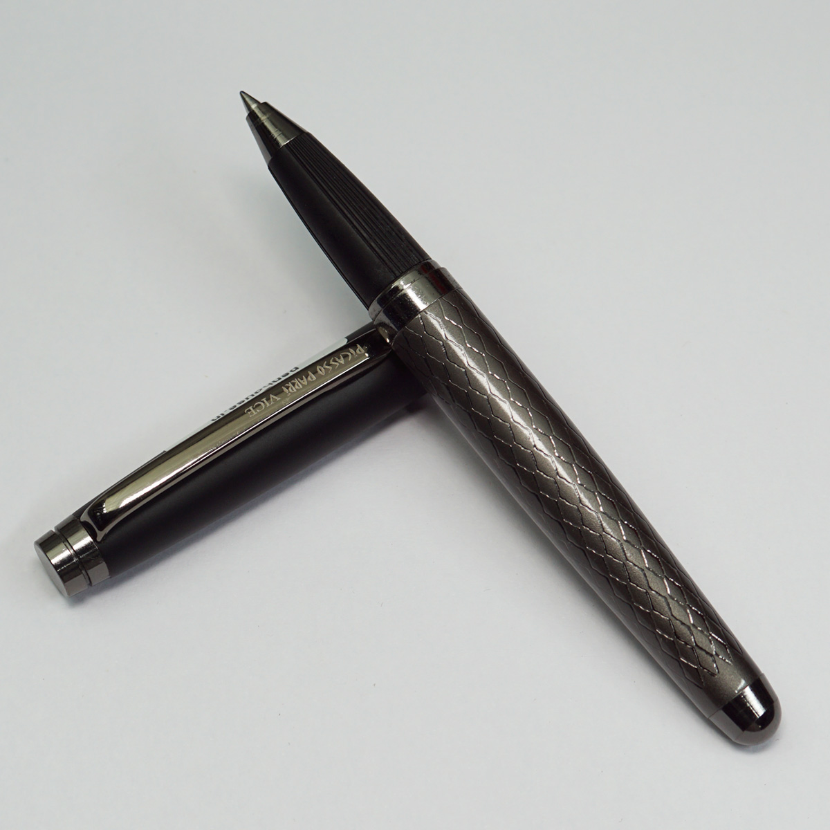 Picasso Parri Vice Grey Color Curve Strip Line Body With Black Magnatic Cap Medium Tip Roller Ball Pen SKU 22920