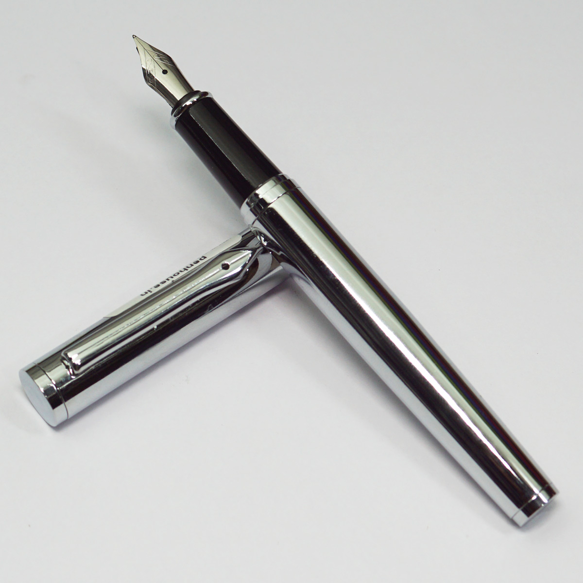 penhouse.in Silver Color Body With Black Grip Fine Nib Converter Type Fountain Pen SKU 22961