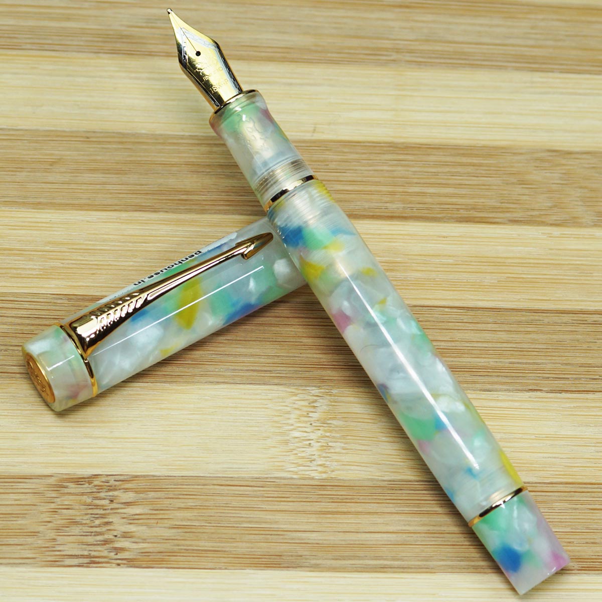 Jinhao 100 Multicolor Marble Acrylic Body With Cap And Golden Clip No 35 Medium Nib Converter Type Fountain Pen SKU 23002