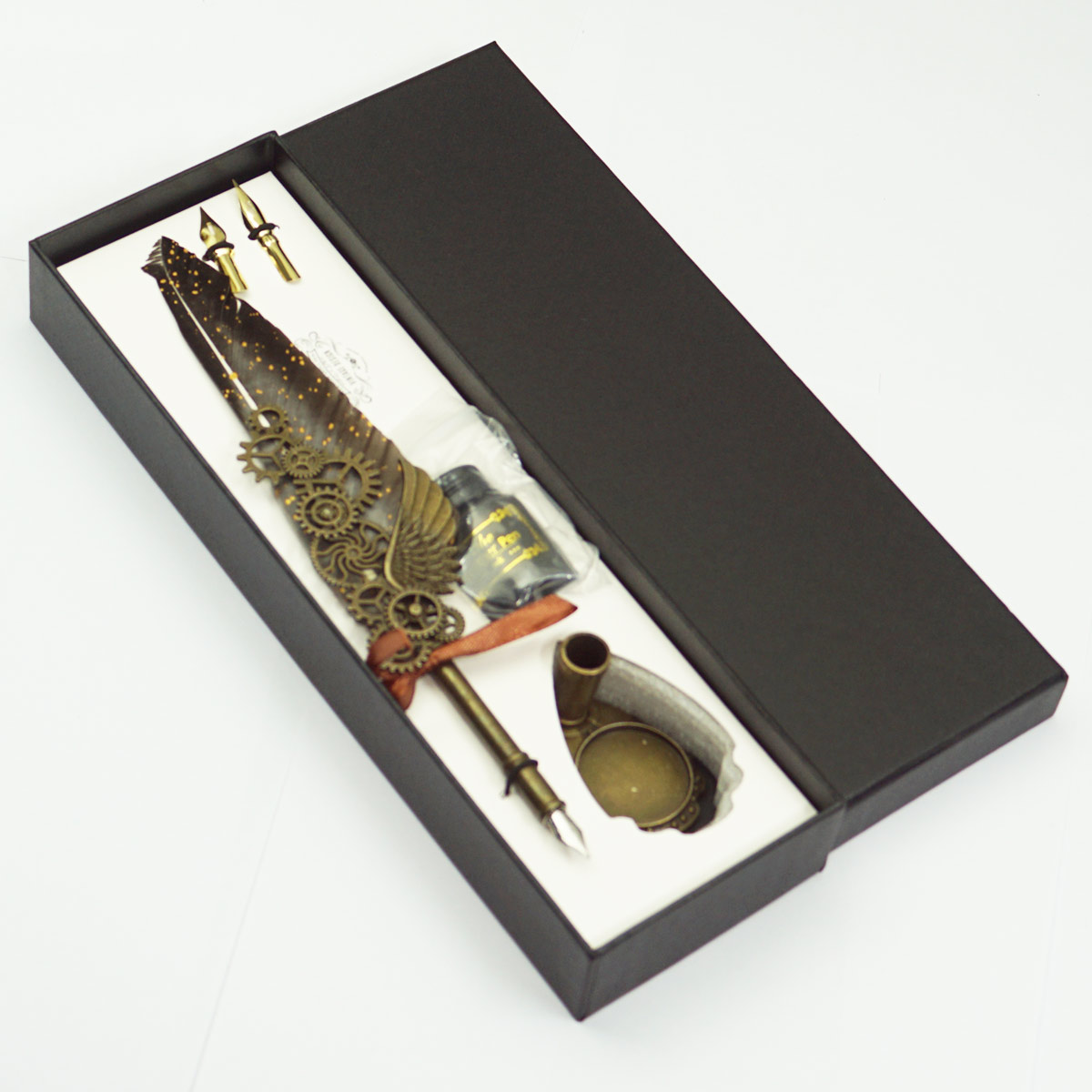 penhouse.in Feather Pen Set Brown Color Feather With Stand And Inkbottle With 3 Nibs SKU 23021