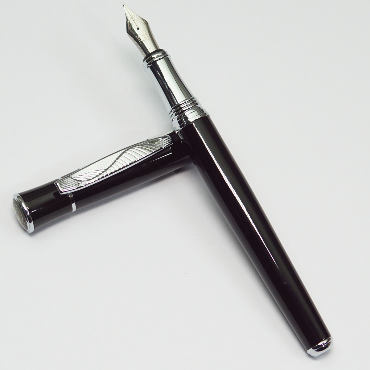 Pimio Glossy Black Color Body With Silver Cap Fine Nib Converter Type Fountain Pen SKU 23029