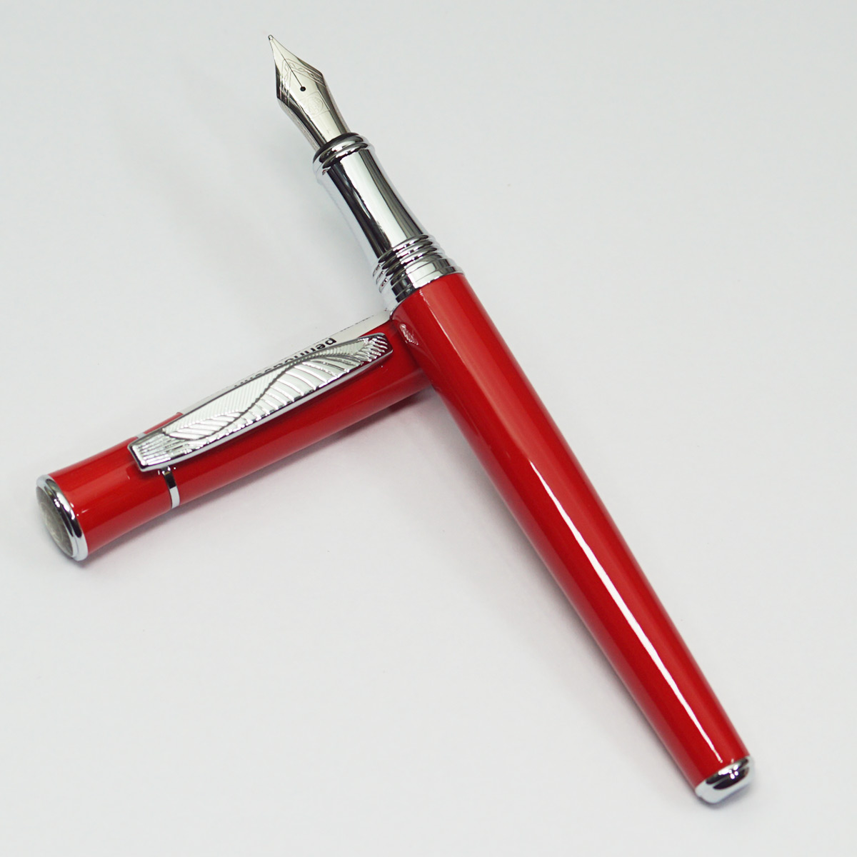 Pimio Glossy Red Color Body With Silver Cap Fine Nib Converter Type Fountain Pen SKU 23030