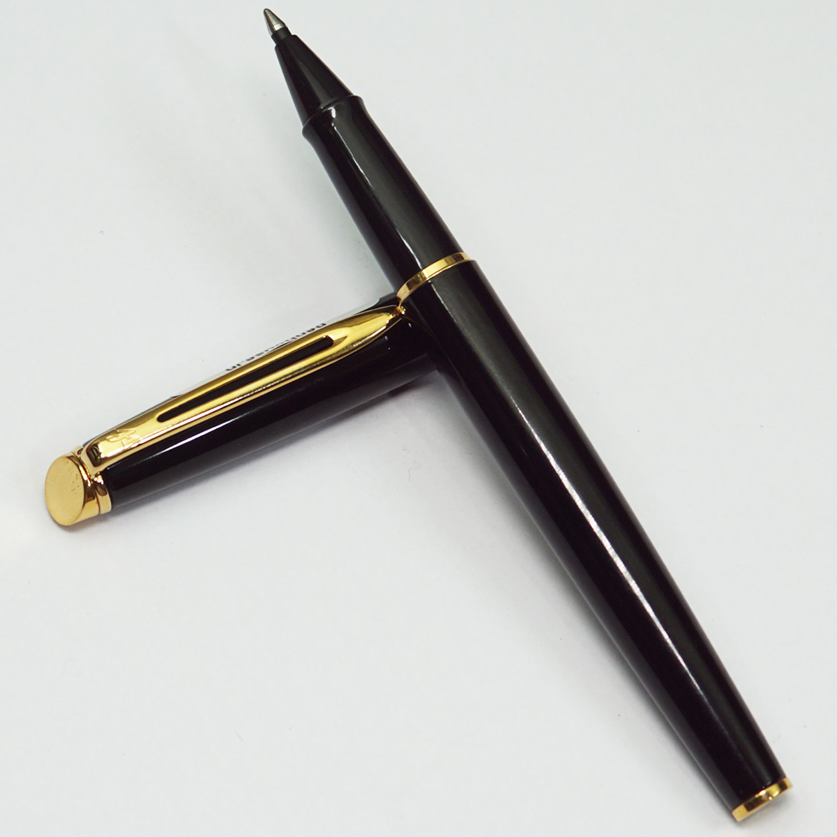 Waterman Hemisphere Black Color Body With Gold Clip Medium Tip Roller Ball Pen SKU 23034