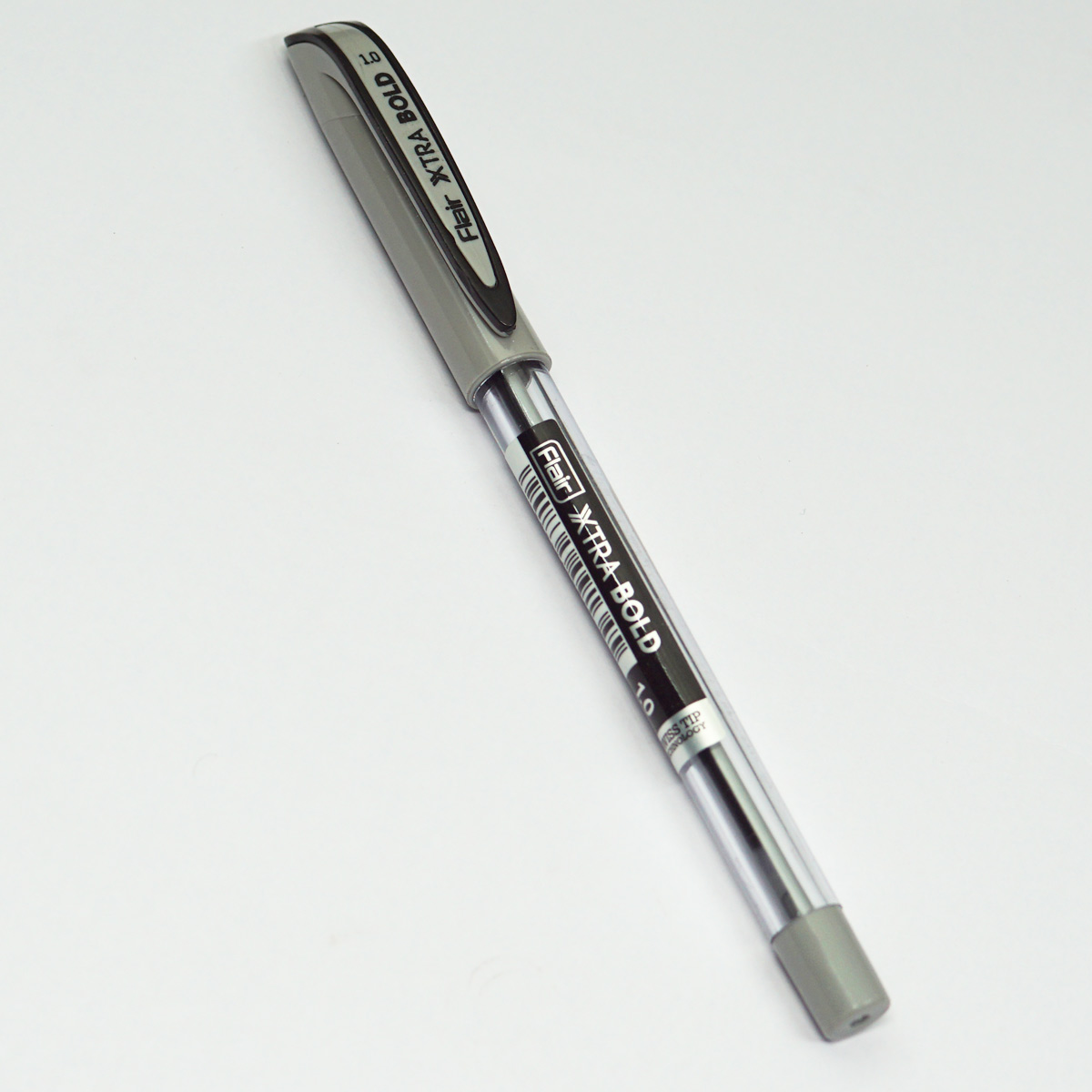 Flair XTRA BOLD Trasparent Body With Grey Color Cap 1.0mm Tip Black Writing Cap Type Ball Pen SKU 23045