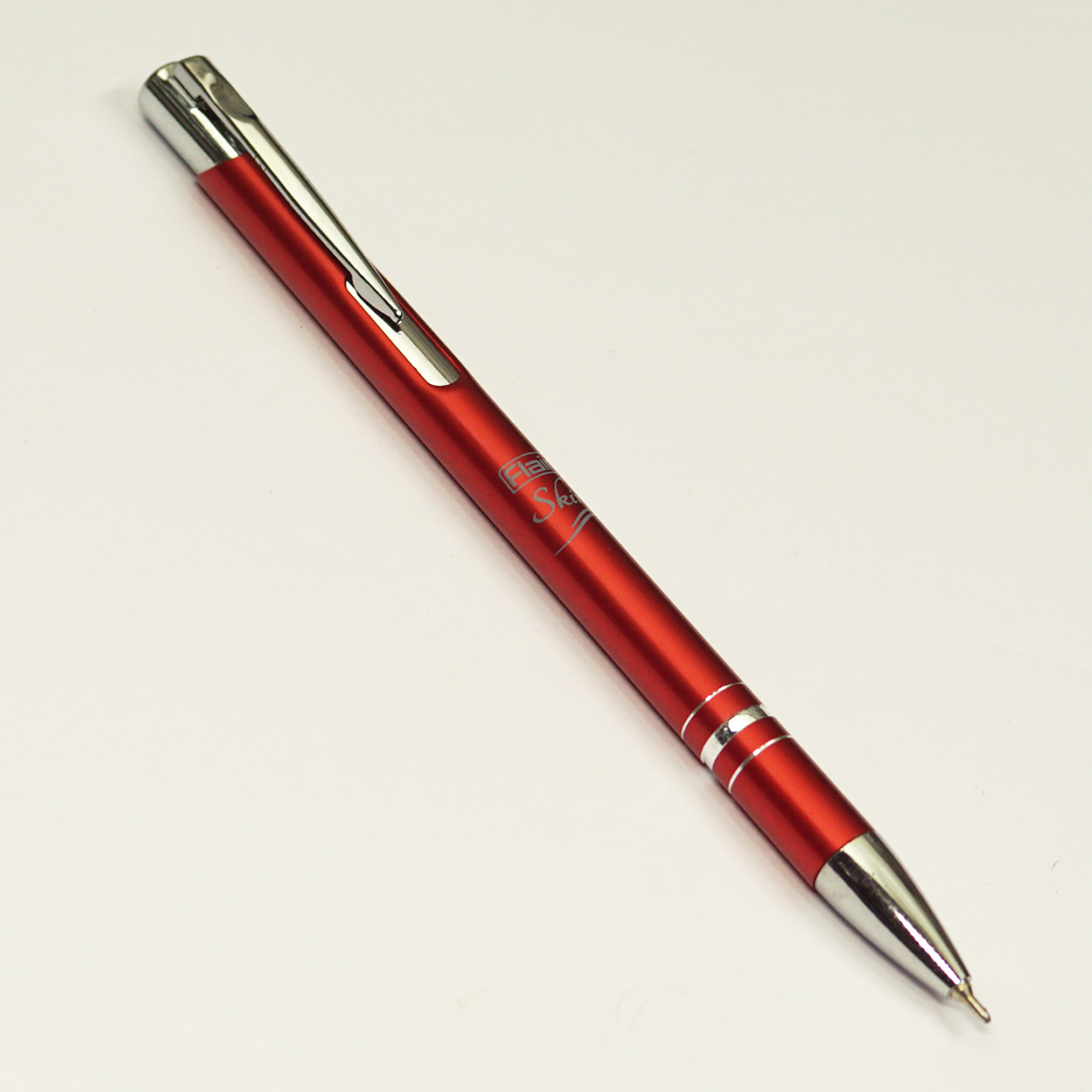 Flair  SKIN Red Color Body With Silver Clip Fine Tip Retractable Type Ball Pen SKU 23050
