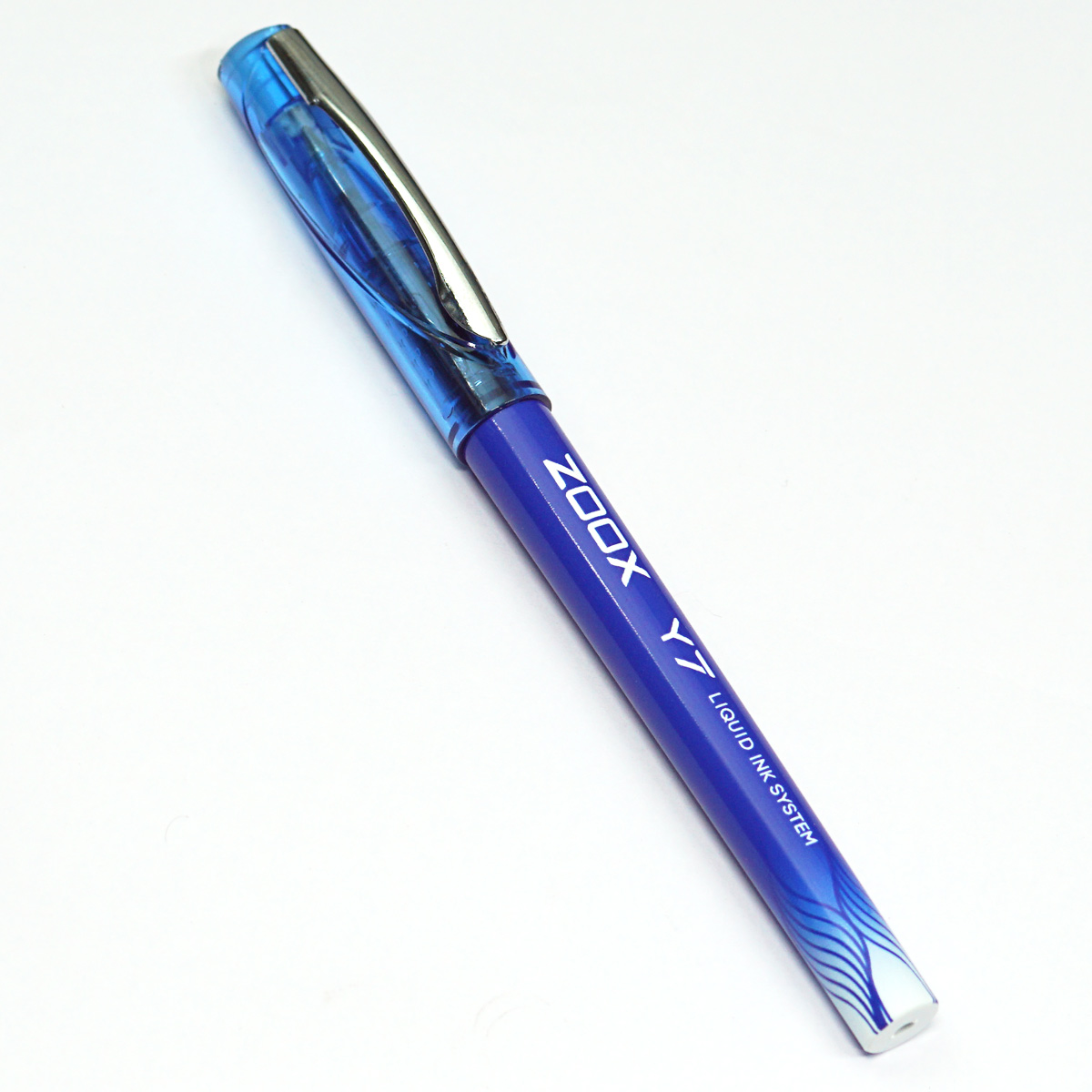Zoox Y7 Blue Color Body With Transparent Cap Medium Tip Blue Writing Cap Type Ball Pen SKU 23058
