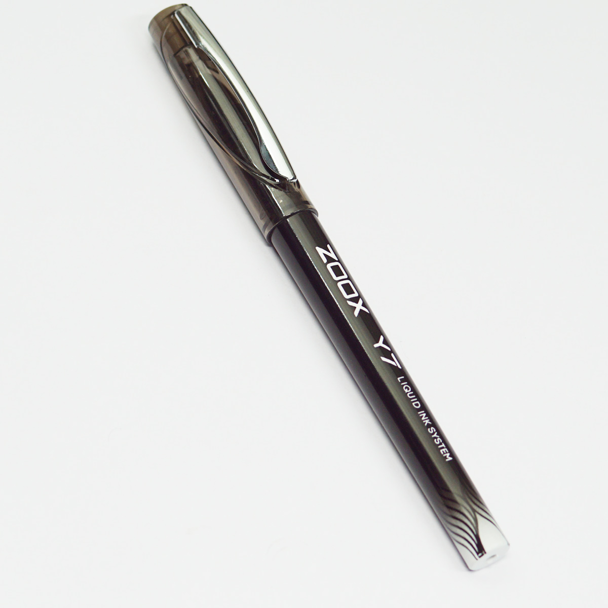 Zoox Y7 Black Color Body With Transparent Cap Medium Tip Black Writing Cap Type Ball Pen SKU 23059