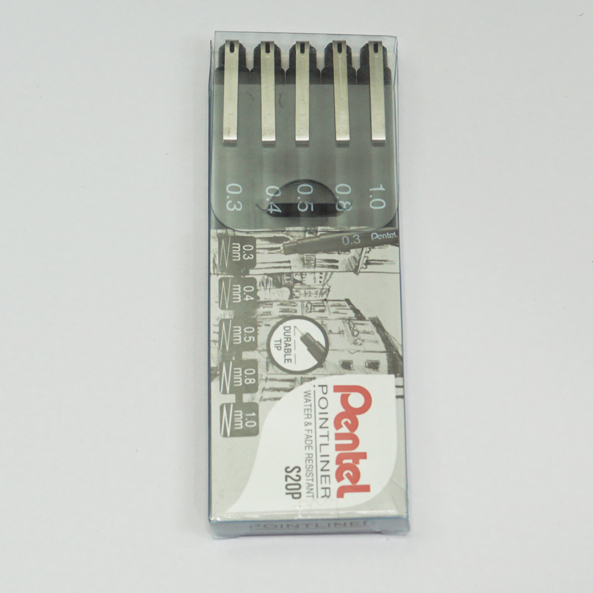 Pentel S20P Pointliner 1.0mm 0.8mm 0.5mm 0.4mm 0.3mm Tip Black Calligraphy 5 Pen Set SKU 23213