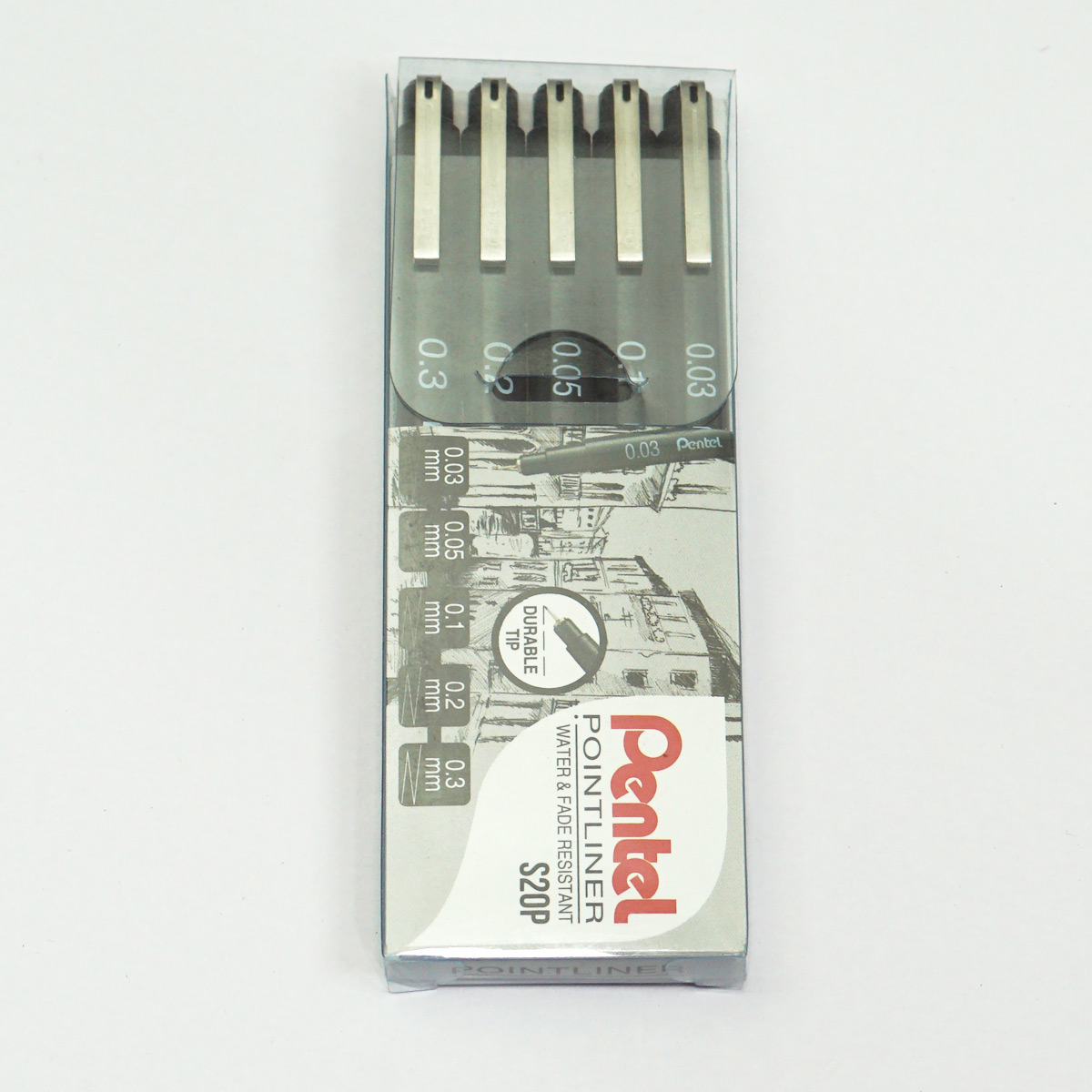 Pentel S20P Pointliner 0.3mm 0.2mm 0.1mm 0.05mm 0.03mm Tip Black Calligraphy 5 Pen Set SKU 23214