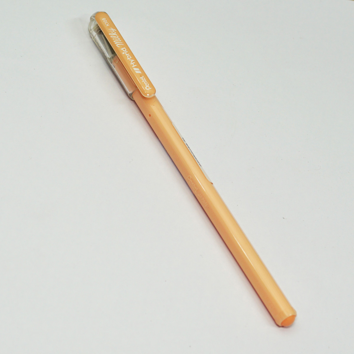 Pentel Hybrid Milky  K108 Pastel Orange Color With 0.8mm Tip Cap Type Gel Pen SKU 23231