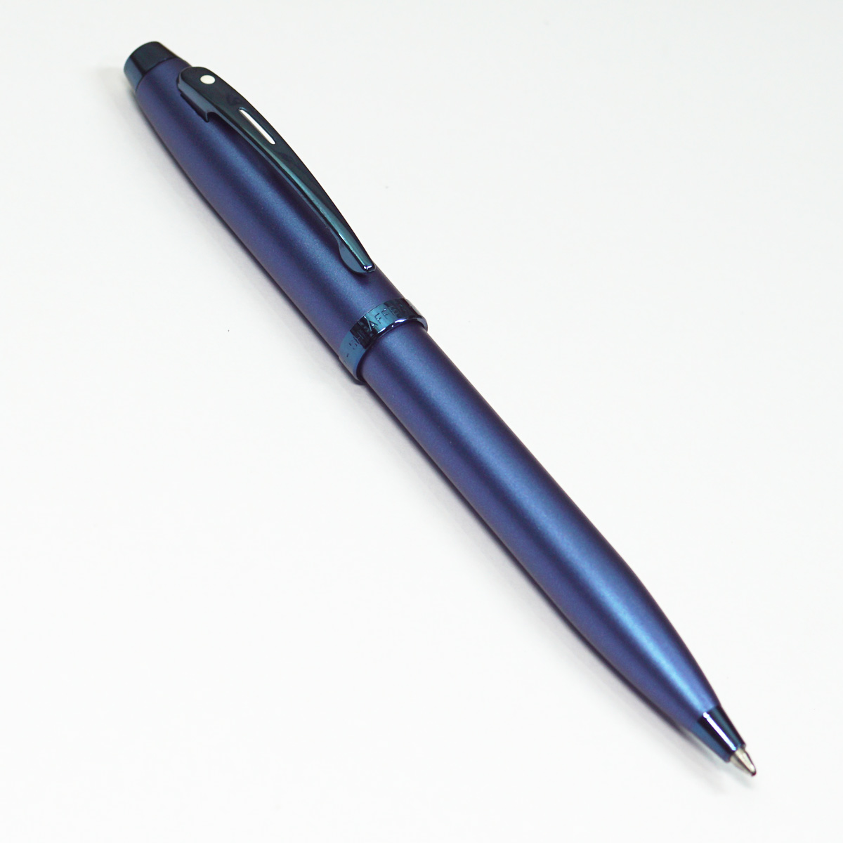 Sheaffer 100 9371 Satin Blue Color Body With Medium Tip PVD Black Trim Twist Type Ball Pen SKU 23276