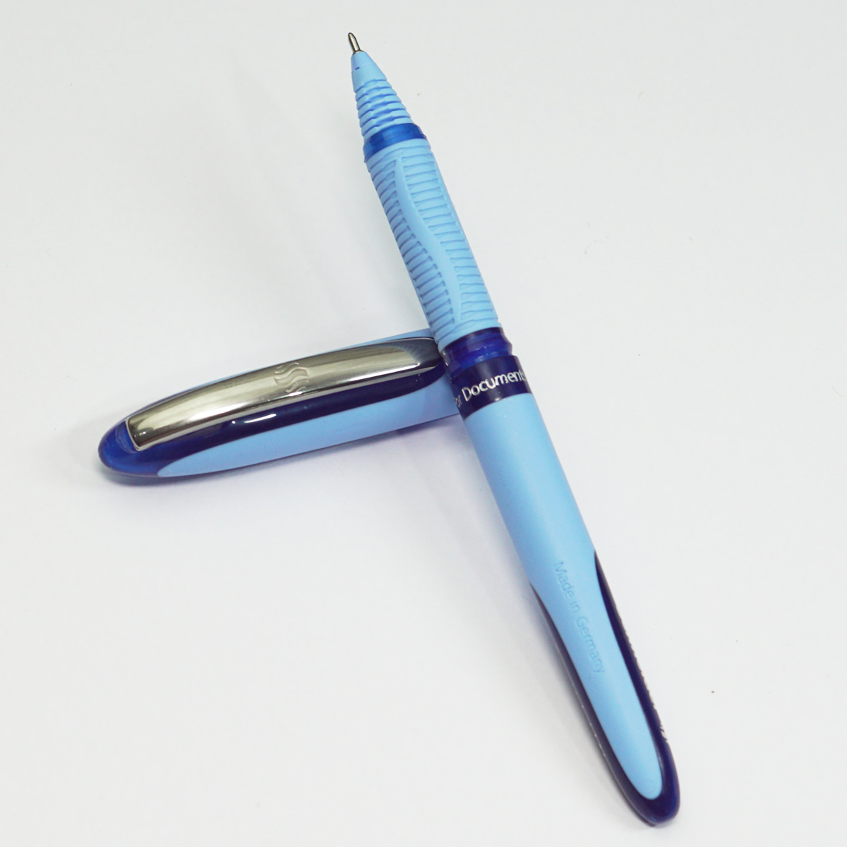 Schneider Blue Color Body With Silver Clip 0.5mm Needle Tip Blue Writing Rollerball Pen SKU 23294