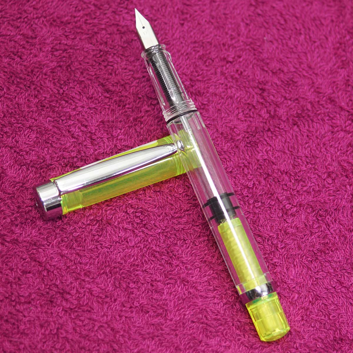 Quibao 199 Tranparent Body With Yellow Color Transparent Cap EF Nib Piston Type Fountain Pen SKU 23328