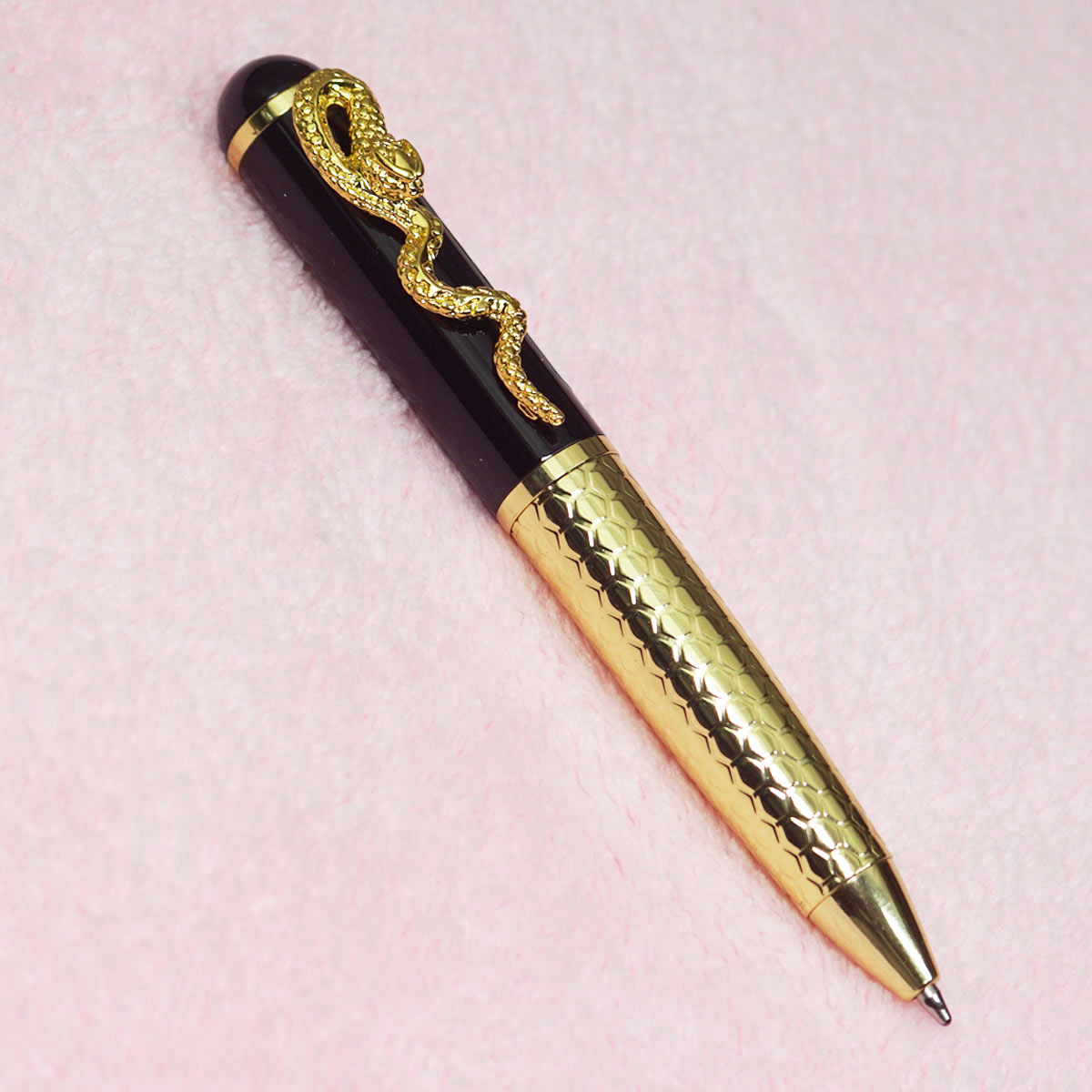 penhouse.in 5014 Mini Golden Color Body With Black Color Cap And Snake Clip Medium Tip Twist Type Ball Pen SKU 23338