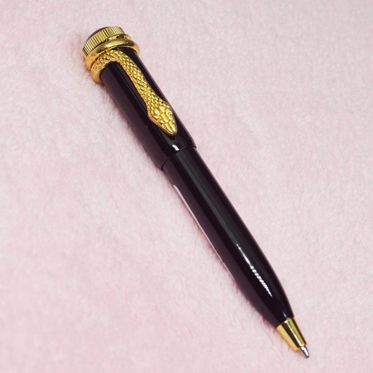 penhouse.in 5012 Mini Glossy Black Color Body With Golden Color Snake Clip Medium Tip Twist Type Ball Pen SKU 23342