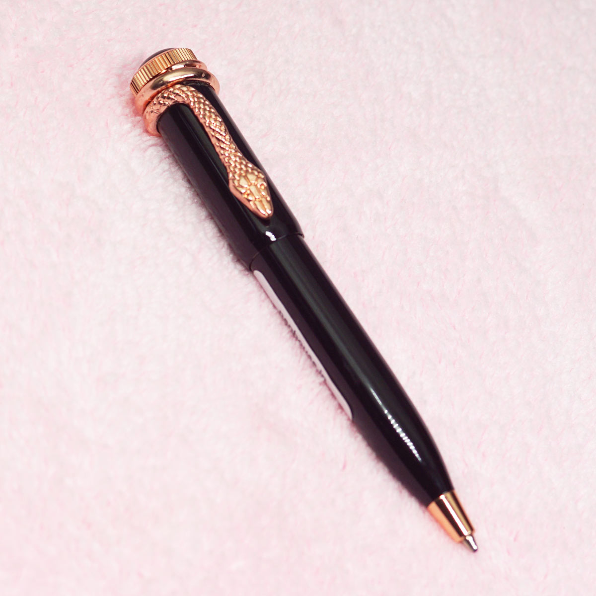 penhouse.in 5012 Mini Glossy Black Color Body With Copper Color Snake Clip Medium Tip Twist Type Ball Pen SKU 23343