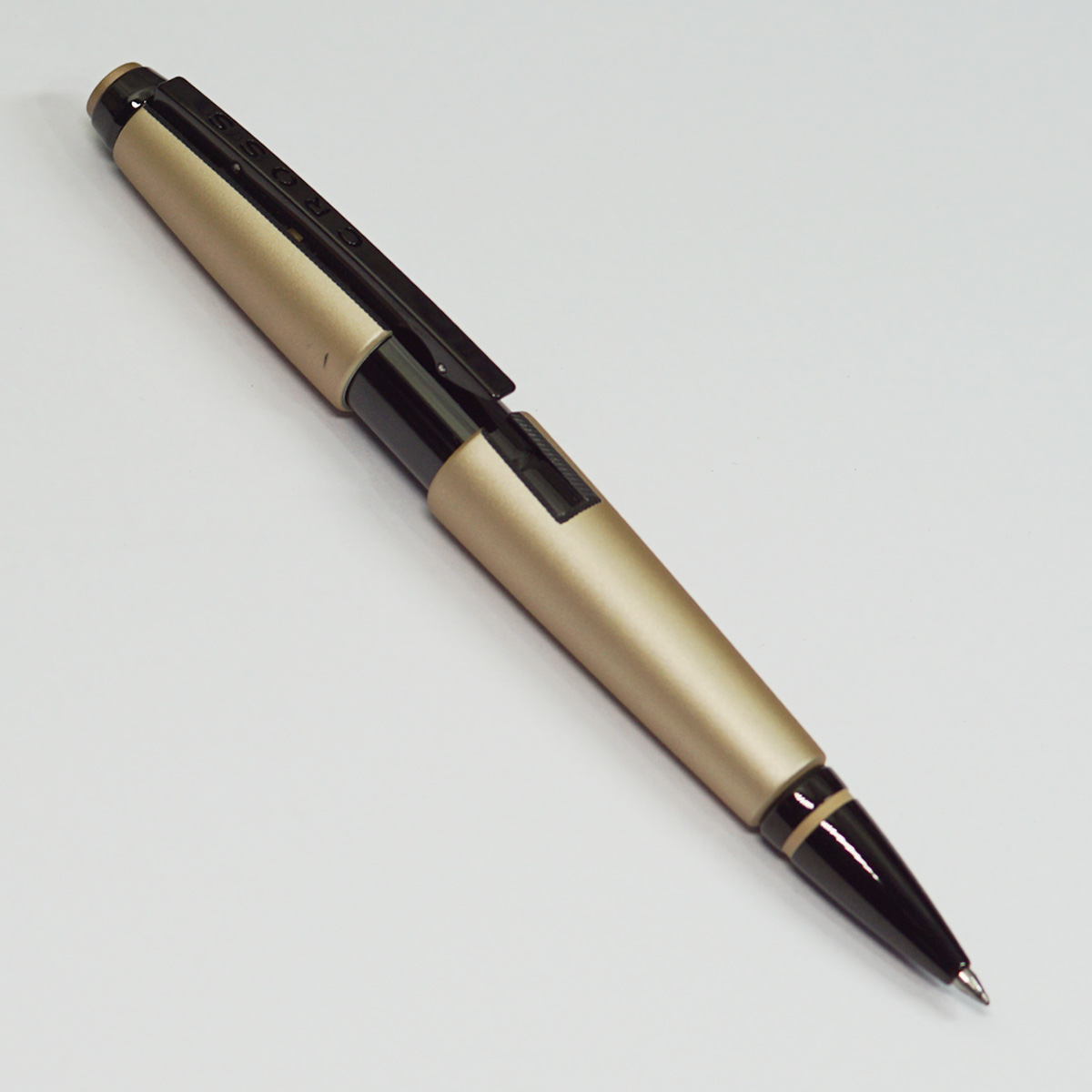 Cross Edge Matte Hazelnut Lacquer Ivory Color Body With Black Trim Medium Tip Pull Type Roller Ball Pen SKU 23400