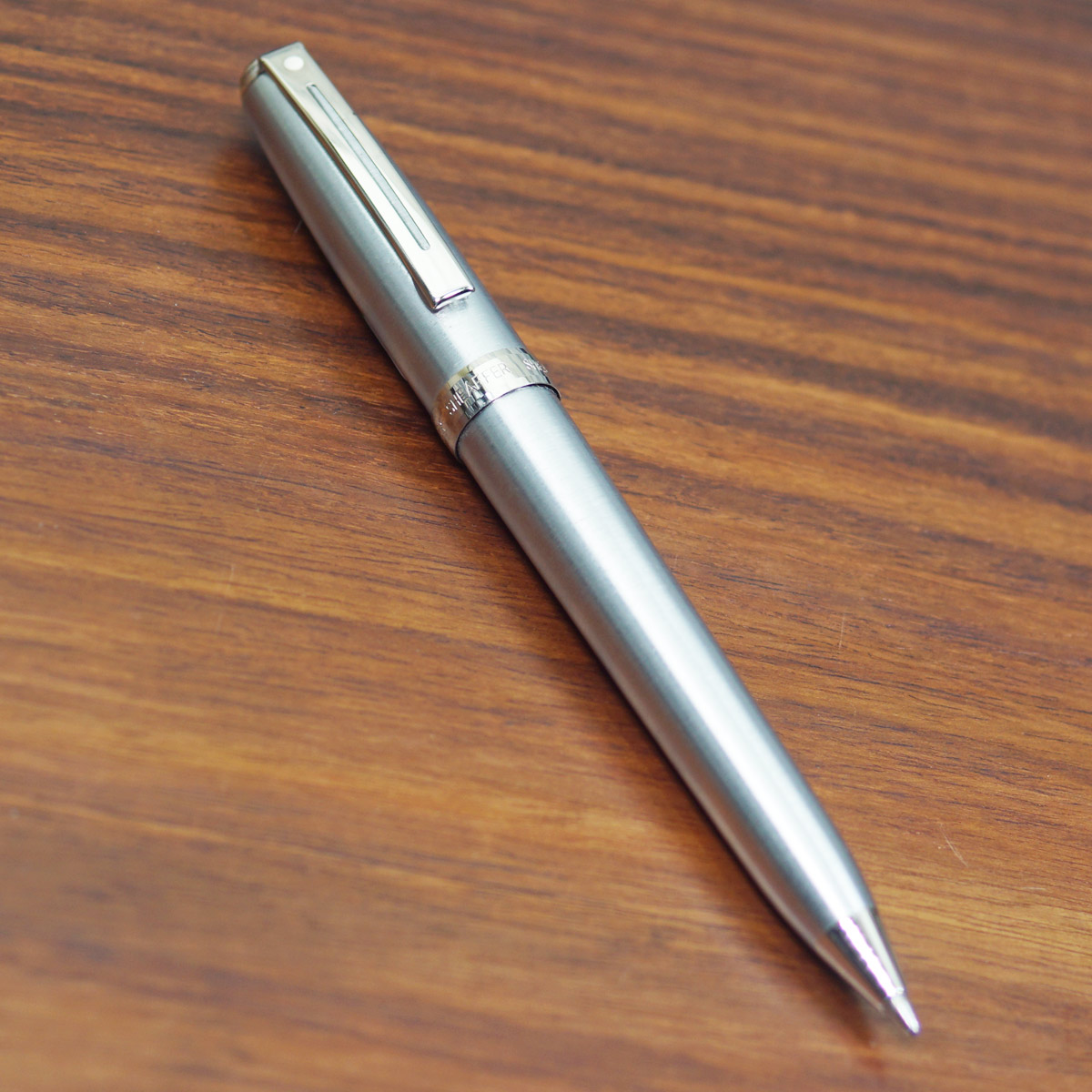 Sheaffer Prelude Brushed Silver Color Body With Medium Tip Silver Trim Twist Type Ball Pen SKU 23409