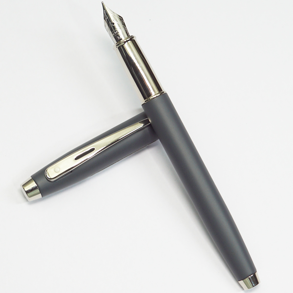 Sheaffer 100  9319 Matte Grey Color Body With Medium Nib  Silver Trim Converter Type Fountain Pen SKU 23416