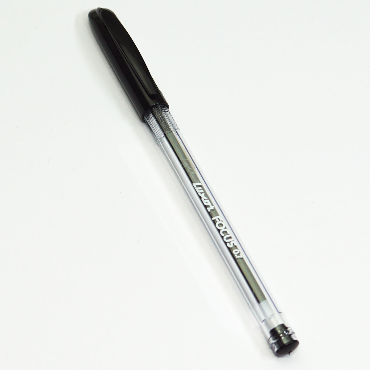 Luxor Focus Transparent Body With 0.7mm Black Color Cap Type Ball Pen SKU 23425
