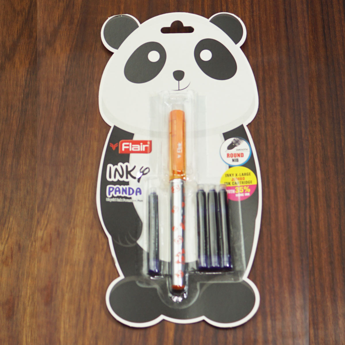 Flair PANDA Grey Color Designed Body With Orange Color Cap Fine Nib Cartridge Type Fountain Pen SKU 23487