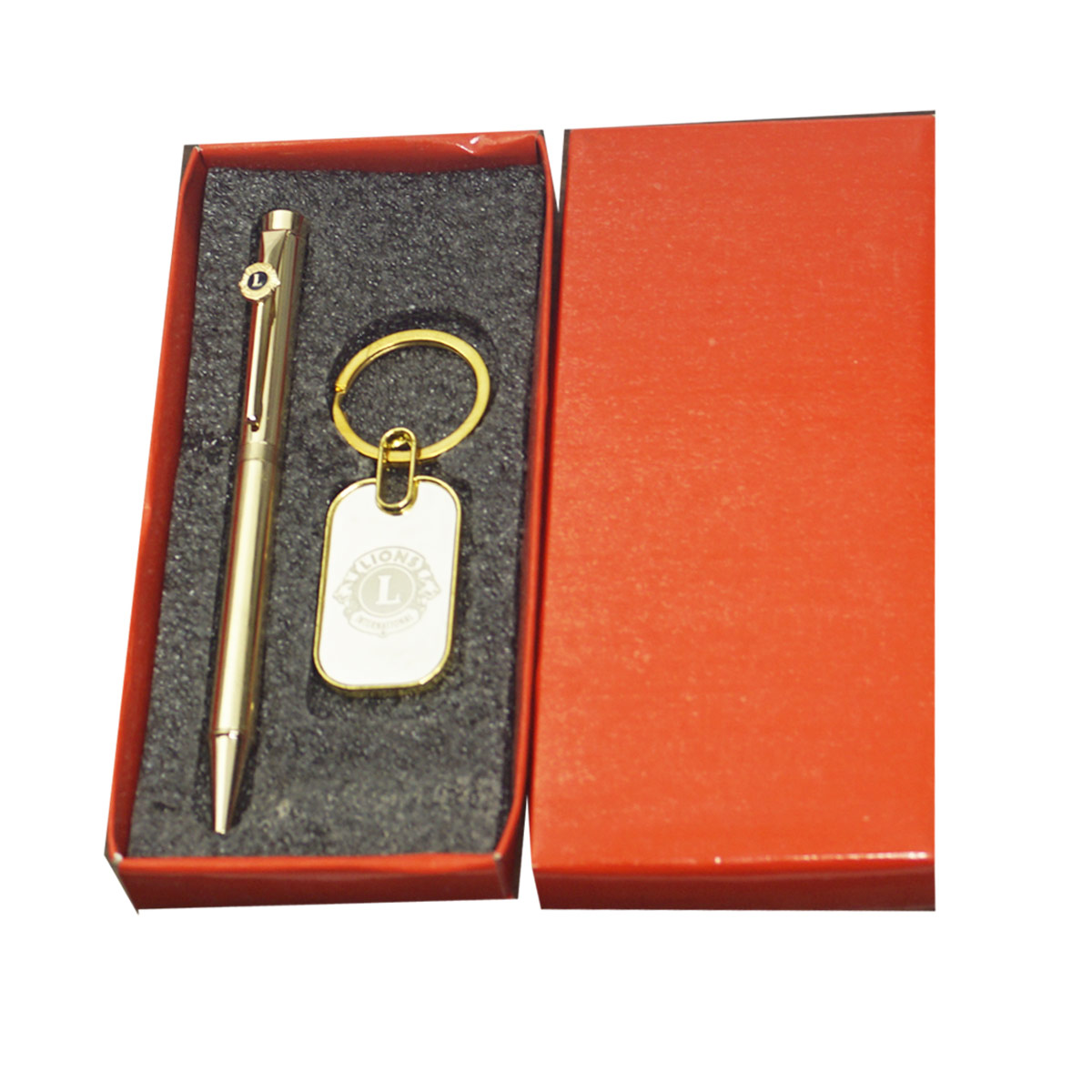 penhouse.in Slim Golden Color Body With Lion  Symbol Keychain Twist Type Ball Pen  Set SKU 23601