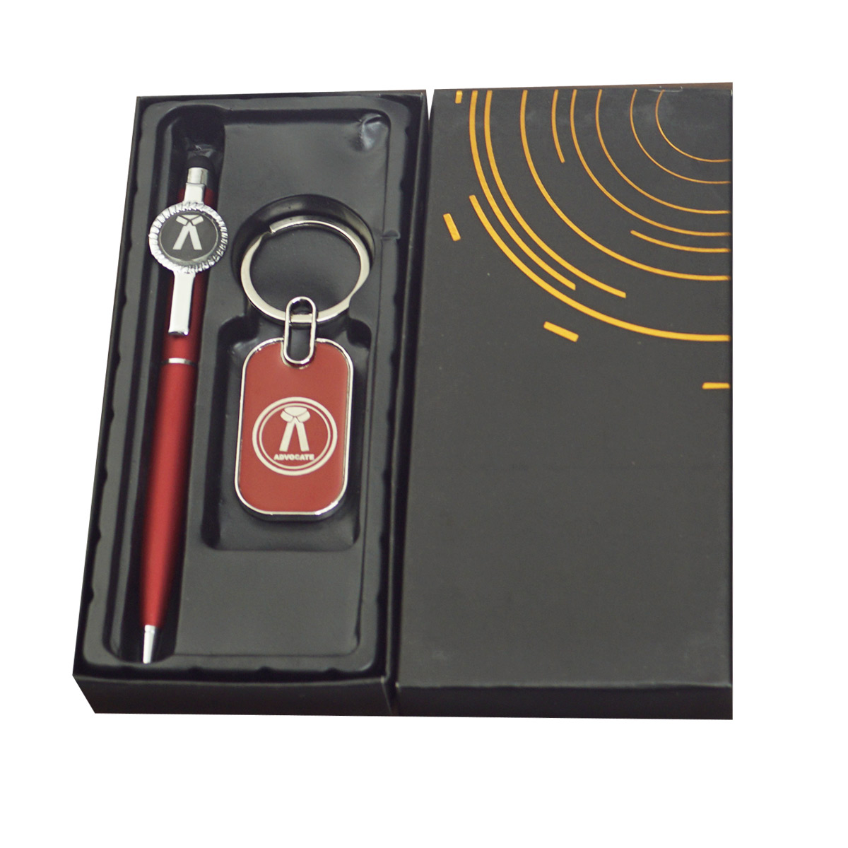penhouse.in Mat Finish Red Color Body  With Advocate Symbol Keychain Twist Type Ball Pen Set SKU 23606